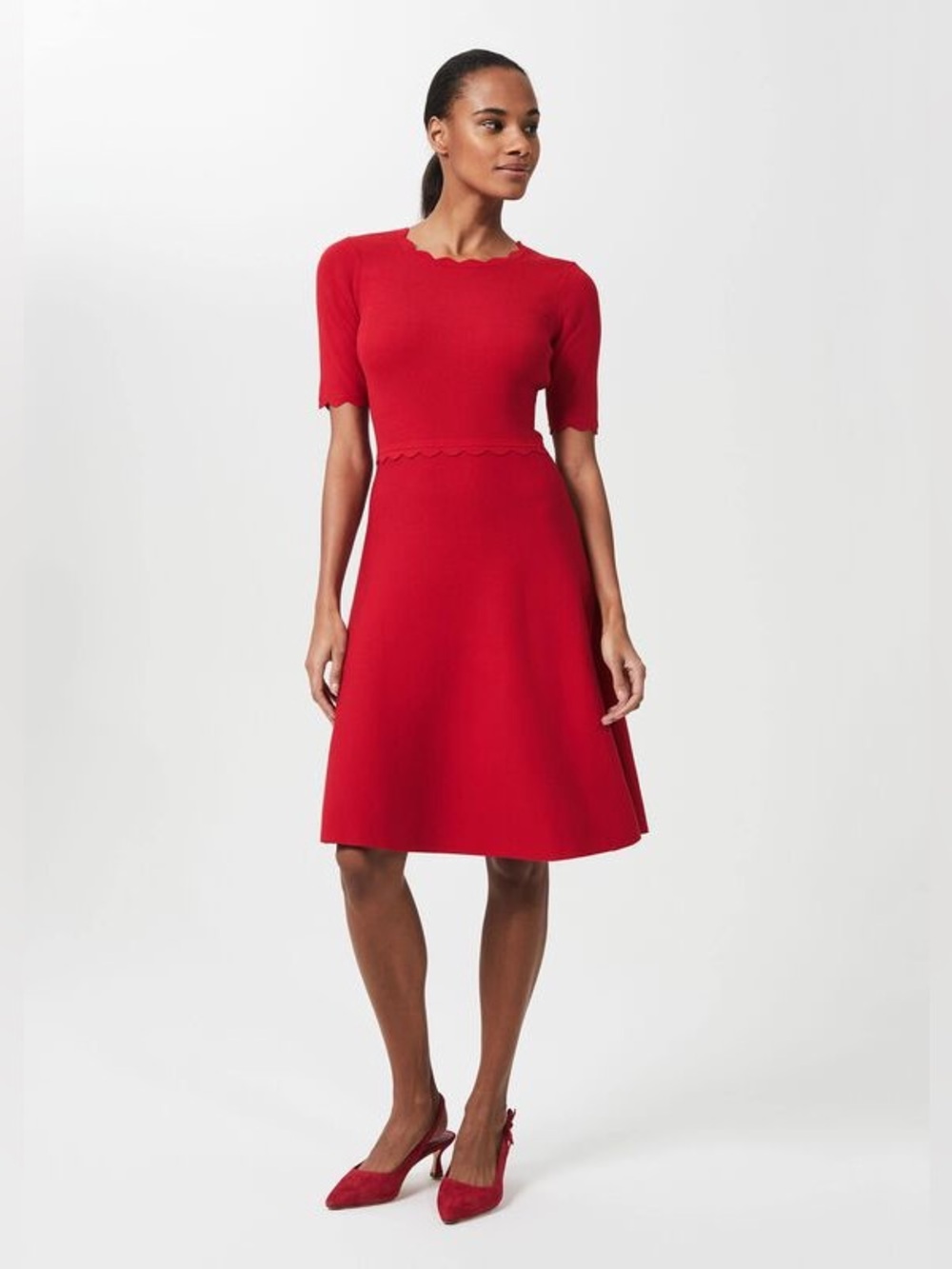 Hobbs London Red Drew Knitted A-line Skater Dress